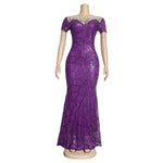 HDAfricanDress Sequin Lace Luxury Evening Dresses Short Sleeve Gown Wedding Party Dresses 102