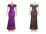HDAfricanDress Sequin Lace Luxury Evening Dresses Short Sleeve Gown Wedding Party Dresses 106