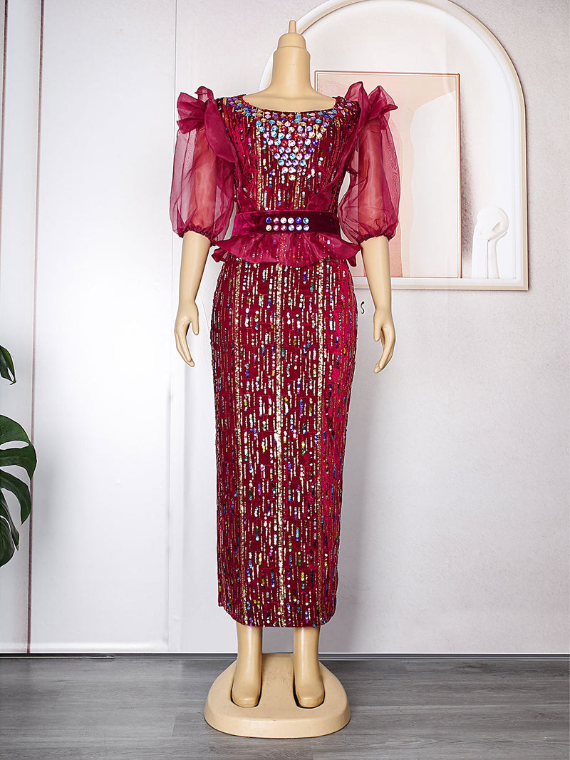 HDAfricanDres African Dresses for Women Elegant Luxury Velvet Evening Gowns Turkey Long Maxi 2013
