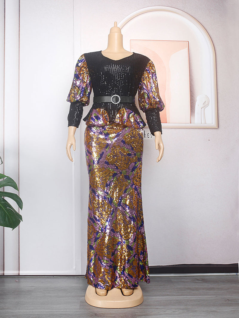 HDAfricanDress Luxury Sequin Evening Dresses Women Turkey Outfit Robe Dashiki Ankara 102