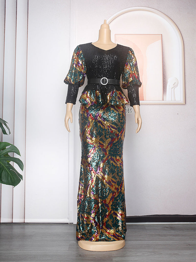 HDAfricanDress Luxury Sequin Evening Dresses Women Turkey Outfit Robe Dashiki Ankara 108