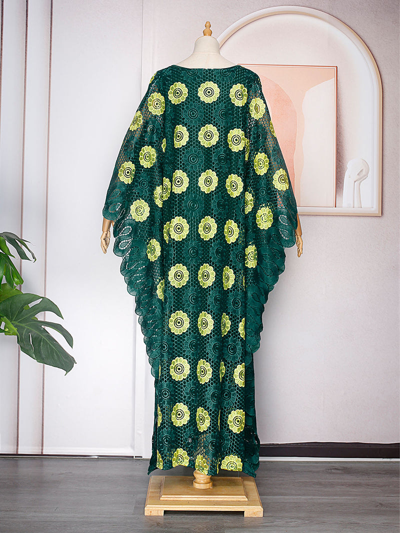 HDAfricanDress Women Elegant Hollow Out Fashion Abayas Dashiki Ankara Lace Kaftan 103
