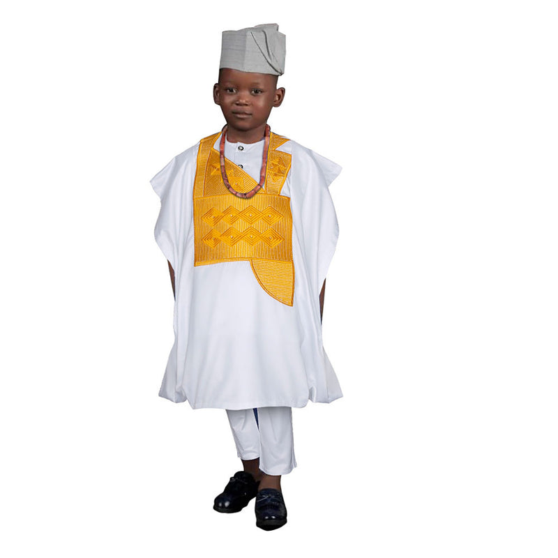 HDAfricanDress African Tradition Clothes For Kids Boys White Blue Embroidery Dashiki Robe Shirt Pant 108